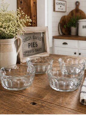 Set of 4 Vintage French Clear Glass Serving Bowls Heavy Pressed Glass France